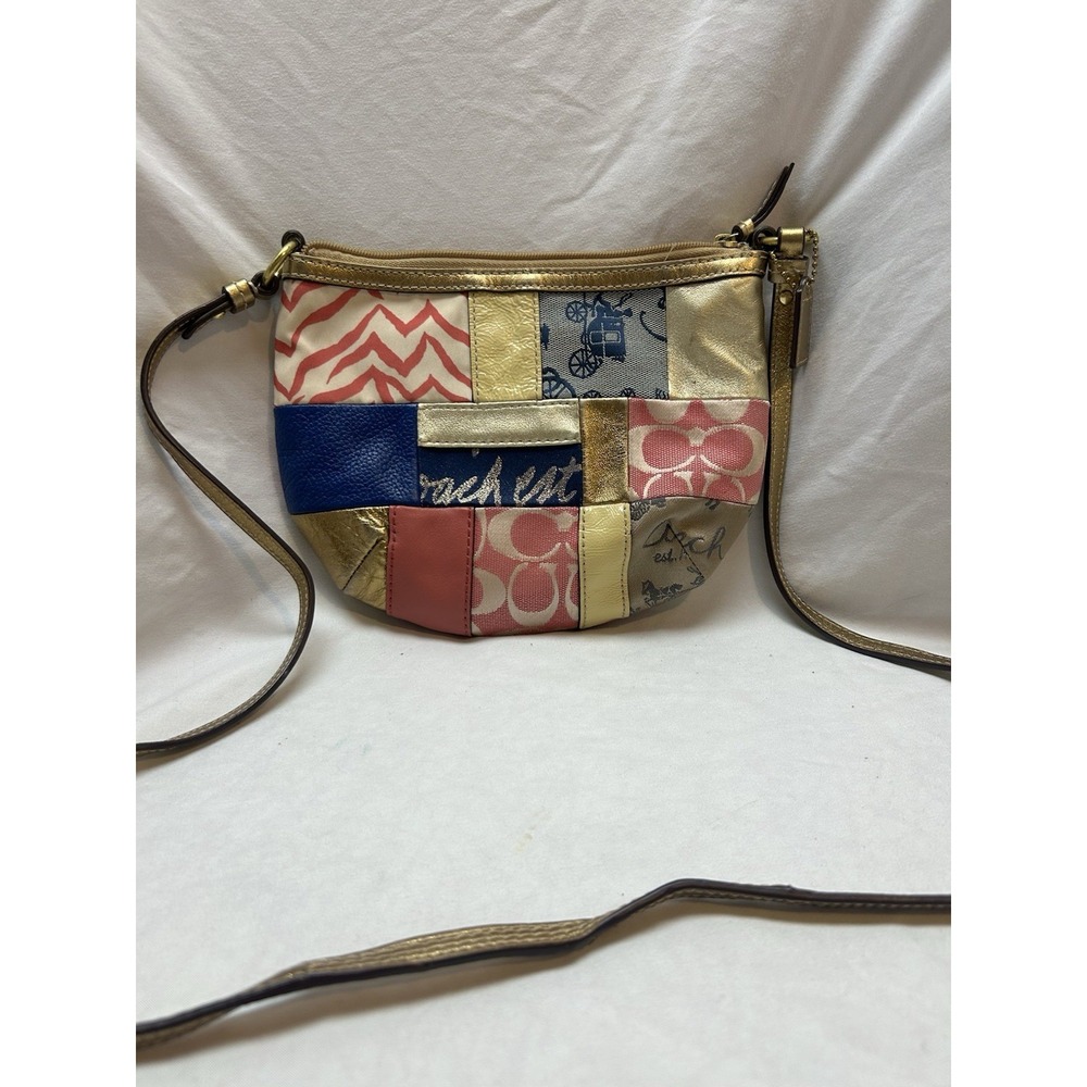 Coach Rare Hampton Y2K Crossbody Bag Vintage Multicolor Patchwork Leather Canvas